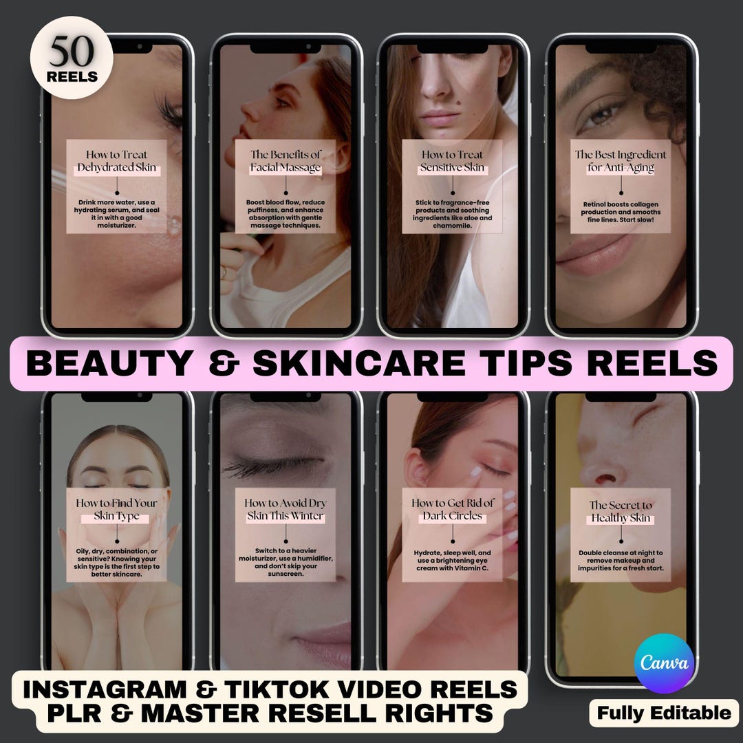 Skincare Reels Instagram Template, Skin Care Routine & Beauty Tips (PLR ...