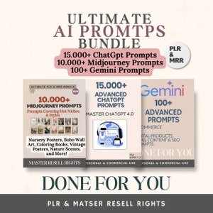 PLR Ai Prompts Bundle Master Resell Rights MRR Chatgpt Prompts Midjourney Prompts Gemini Prompts,  Sell on Etsy Sellers PLR Digital Products