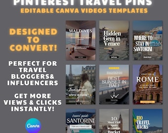 Travel Pinterest Pin Templates: Canva PLR Social Media Pins