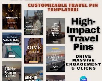 Travel Pinterest Pin Templates: Canva PLR Social Media Pins
