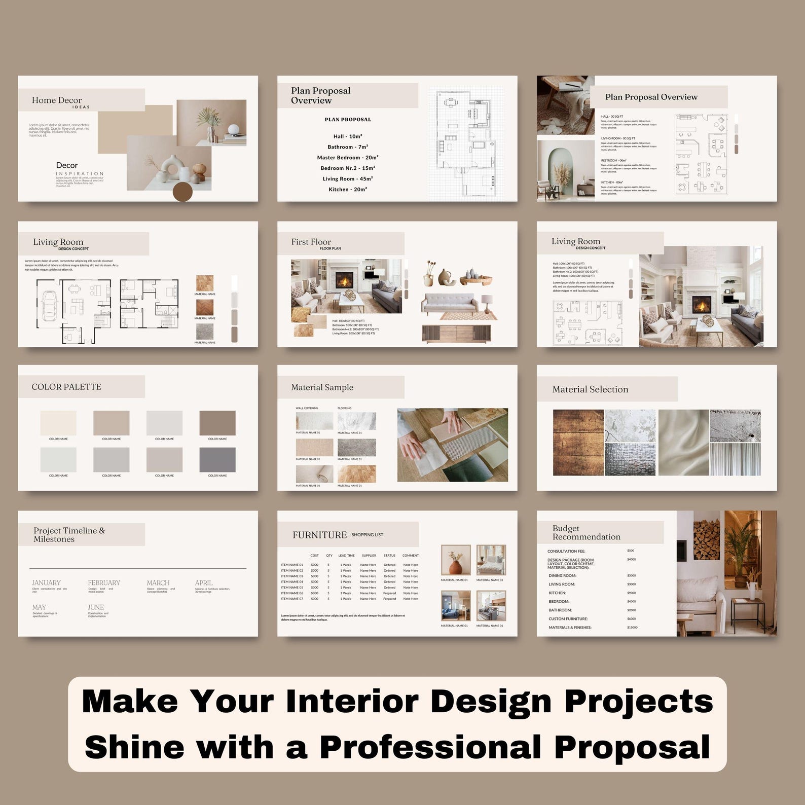 Interior Design Proposal Presentation Project : 46-page PLR & MRR Canva ...