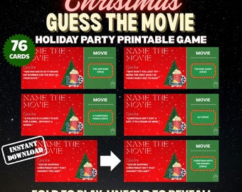 Christmas Printable Holiday Party Game, Guess The Movie Friendly Feud Games, 76 Instant Download Cards