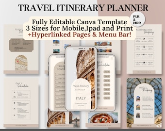 Editable Travel Itinerary Planner: Mobile & Print Canva Template with MRR PLR Digital Product