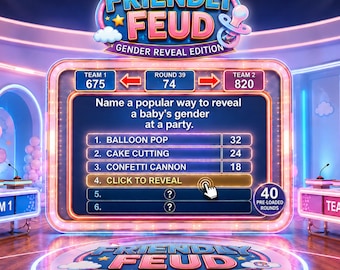 Gender Reveal Friendly Feud Game Night, Editable Powerpoint Baby Shower Party Game for Adults & Families