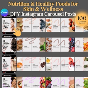 Voeding voor natuurlijke huidverzorging en schoonheid Instagram-sjablonen Voedingsdeskundige Gezondheidscoach Huidverzorging Wellnesscoach Instagram Carrouselposts