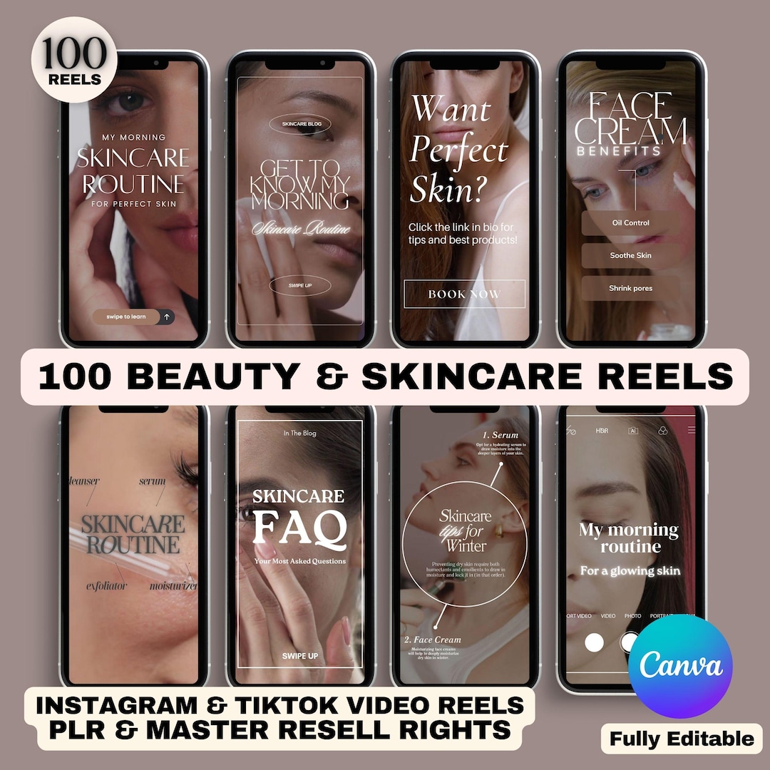 100 Beauty & Skincare Instagram Reels Templates, Skin Care Routine (PLR ...