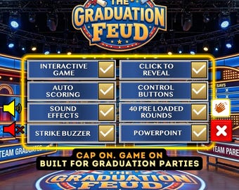 Graduation Party Games, Friendly Feud Grad Night Family Game, Editable Powerpoint Game Show with Auto Score