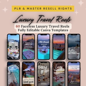 Reisrollen: 60 anonieme Instagram-rollensjablonen (MRR en PLR) Luxury Travels-video's doorverkooprechten