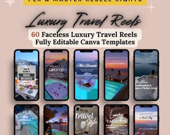 Travel Reels: 60 Faceless Instagram Reels Templates (MRR & PLR) Luxury Travels Videos Resell Rights