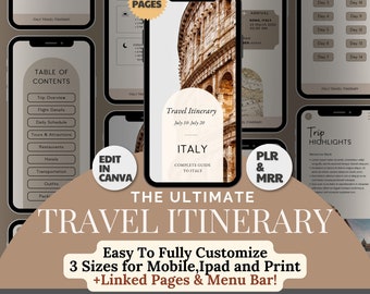 Editable Travel Itinerary Template: Canva Travel Planner (PLR & MRR)