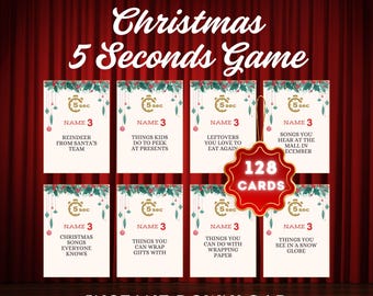 Christmas 5 Seconds Game, 128 Cards Printable Party Games for Families & Kids, Instant Download