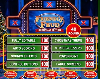 Jeu familial de querelles amicales de Noël, jeu télévisé PowerPoint modifiable avec score automatique, jeux de société adaptés aux familles, édition Noël