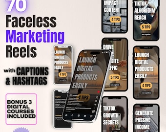 70 Faceless Marketing Reels: MRR/PLR Instagram Reel Templates (Digital Download)