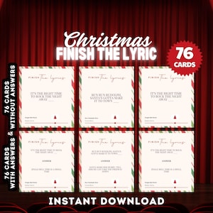 Christmas Printable Holiday Party Games, Finish the Lyric Friendly Feud Game, 76 Instant Download Cards