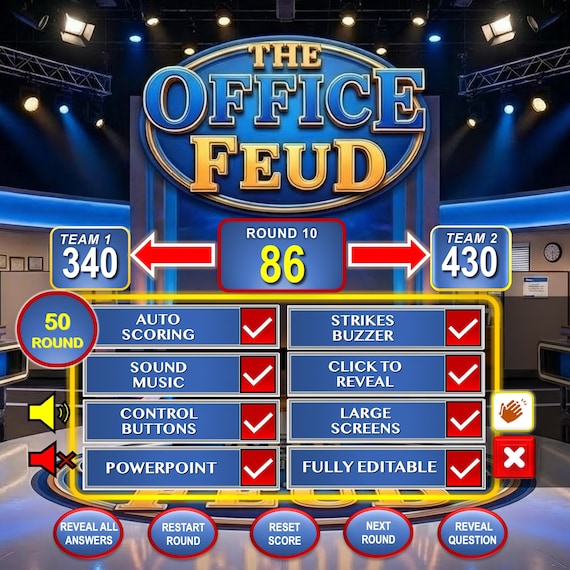 Friendly Feud Holiday Office Party Game, Editable Powerpoint Game Show with Auto Score, Office Team Building Games