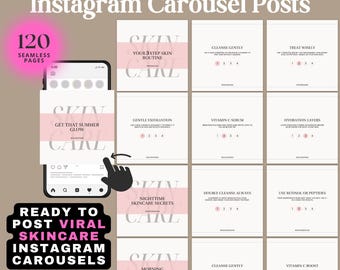 Skincare Instagram Carousel Templates: Esthetician Marketing (120 Posts)