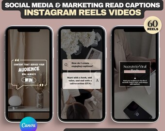 60 Digital Marketing Instagram Reels: Faceless MRR PLR Canva Templates