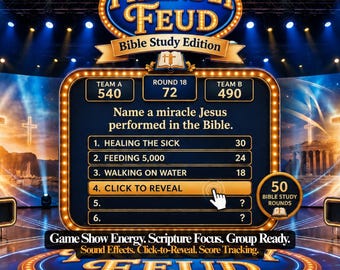 Bible Study Game Friendly Feud Bible Trivia, Church Youth Group Games, Powerpoint Show with Auto Score