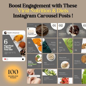 Voeding Instagram-berichten Gezondheids- en fitnesscoach Canva-sjablonen Voedingsdeskundige-wellnesscoach Instagram-sjablonen voor voedsellijst Carrouselberichten