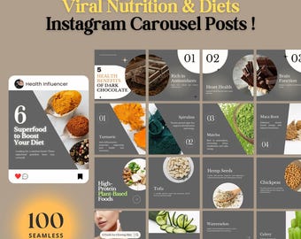 Publicaciones de Instagram sobre nutrición: plantillas de Canva para bienestar y dieta