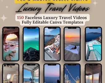Luxury Travel Reels Bundle: Faceless Videos, PLR Canva Templates with Resell Rights (MRR)