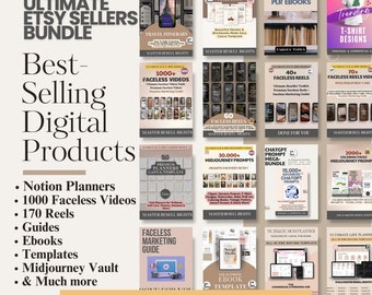 Pacote de Vendedores Etsy: Vídeos sem rosto, planejadores, marketing digital, e-books (PLR MRR)