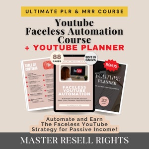 YouTube Faceless Marketing PLR Course Done For You Master Resell Rights Youtube Planner MRR Canva Template PLR Digital Products Sell on Etsy