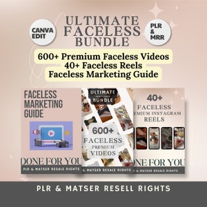 PLR Faceless Reels Videos Bundle with Master Resell Rights and PLR, MRR Faceless Marketing Done For you to Sell On Etsy with Faceless Guide