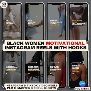 Black Women Motivational Instagram Reels: MRR PLR Melanin Videos (Canva Editable)