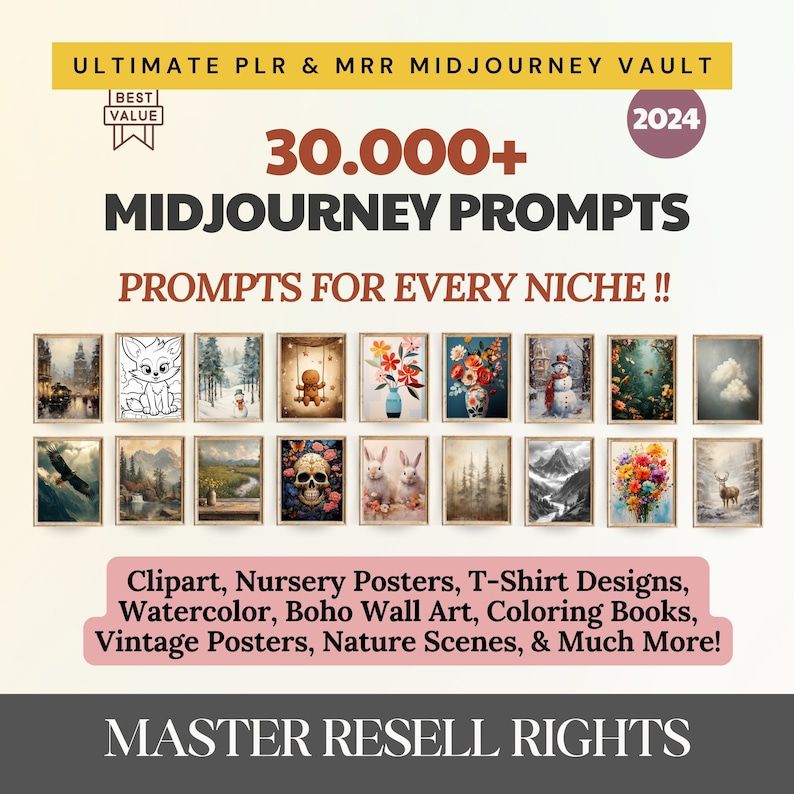 Midjourney Prompts Bundle Master Resell Rights PLR Digital Products to Sell On Etsy, Prompts Midjourney Art for Etsy Sellers PLR AI Prompts image 6