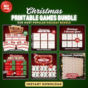 Pacchetto di giochi di Natale, quiz, Friendly Feud, Jeopardy e altro ancora, giochi stampabili per le feste