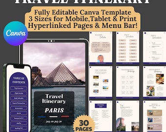 Editable Travel Itinerary Template: PLR Canva Planner with Resell Rights