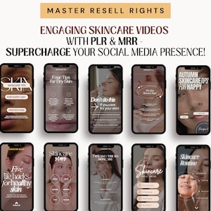 May include: A collage of nine smartphone screens displaying various skincare tips and routines. The screens feature images of women's faces and text such as "Skincare Tips for Every Day", "Four Tips for Dry Skin", "Don't do this if you care for your skin!" and "Autumn Skincare Tips for Happy".