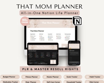 Notion Life Planner Template for Mothers: Mom Organization Planner, PLR & MRR