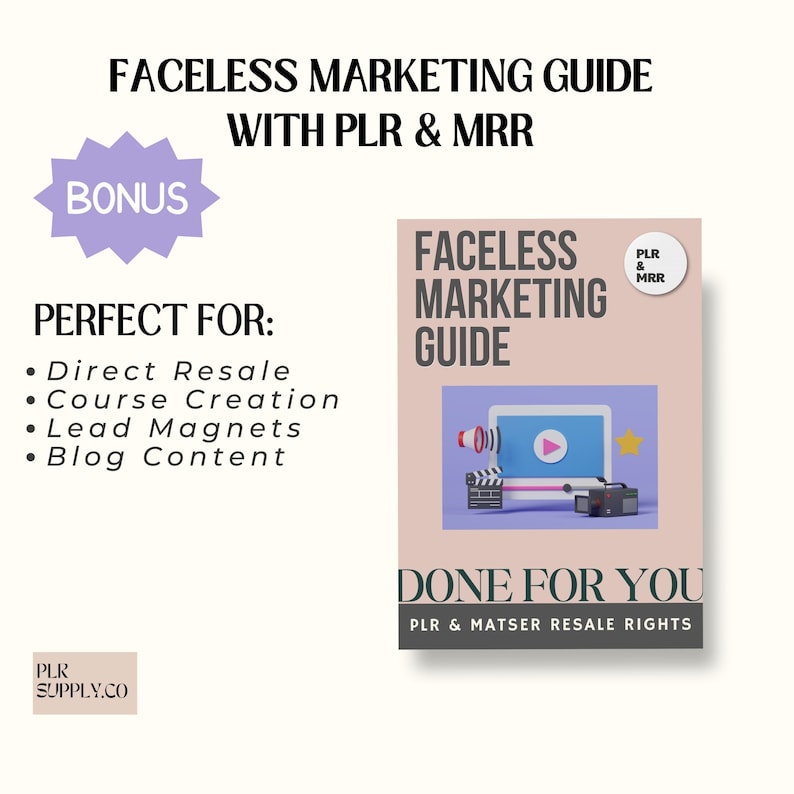 PLR Faceless Videos with Master Resell Rights, MRR PLR Digital Products Done For you to Sell On Etsy with Faceless Marketing Guide & Reels zdjęcie 5