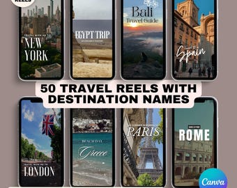 Puede incluir: Un conjunto de 50 carretes de video de Instagram y TikTok con nombres de destinos. Los carretes presentan imágenes de destinos turísticos populares como Nueva York, Londres, París, Roma, Grecia, Bali, Egipto y España. Los carretes son totalmente editables y se pueden usar para marketing o uso personal.