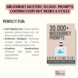 Midjourney Prompts Bundle Master Resell Rights PLR Digital Products to Sell On Etsy, Prompts Midjourney Art for Etsy Sellers PLR AI Prompts image 3