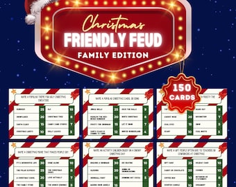 Friendly Feud Christmas Family Game, Printable Party Games, 150 Cards Instant Download