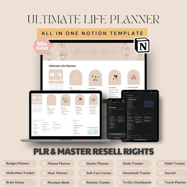 Notion Template Master Resell Rights PLR Planner MRR Notion Life Planner Etsy Sellers PLR Digital Products to Sell on Etsy Notion Template