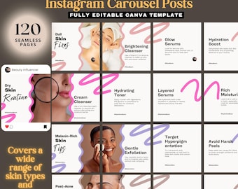 Skincare Routine Instagram Carousel Posts Template: Beauty Influencer Posts (Canva Templates)