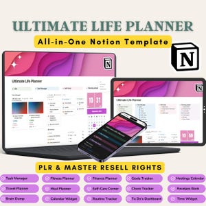 Notion Template Life Planner MRR Notion Planner PLR Planer Notion Life Planner Master Wiederverkaufsrechte Notion Dashboard Aufgabentracker