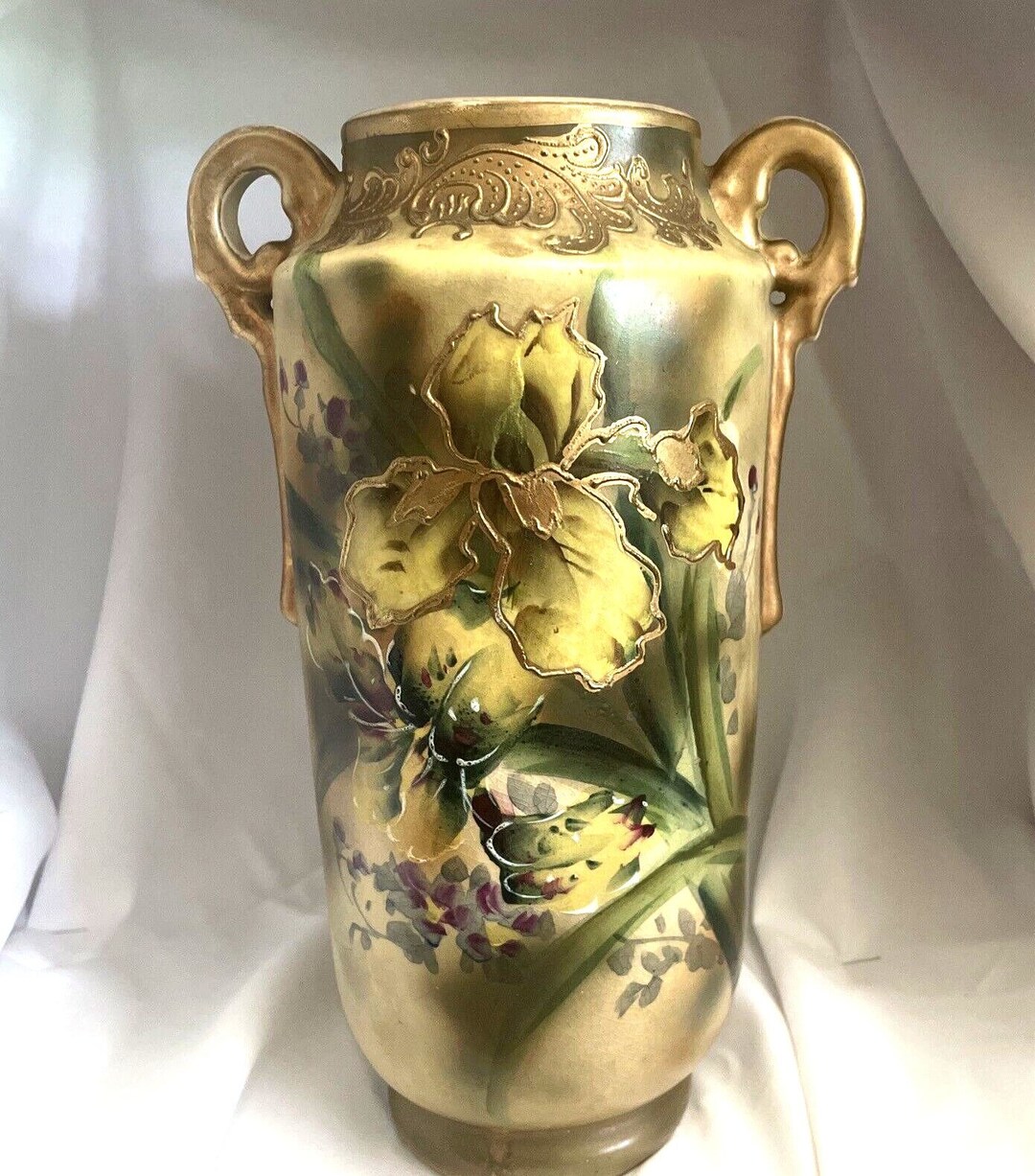 Antique Nippon Vase Heavy Guild Hand Painted Old Stunning Etsy
