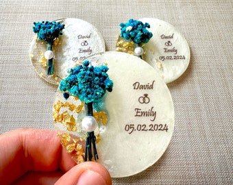 Wedding Favor for Guest, Thank you Gift, Magnet With Dry Flower, Personalized Magnet Favor for Guest, Epoxy Magnet With Box, Bridal Gift