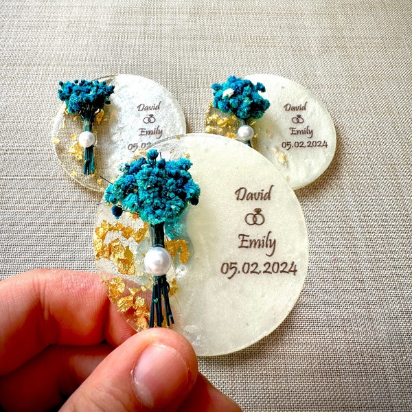 Wedding Favor for Guest, Thank you Gift, Magnet With Dry Flower, Personalized Magnet Favor for Guest, Epoxy Magnet With Box, Bridal Gift