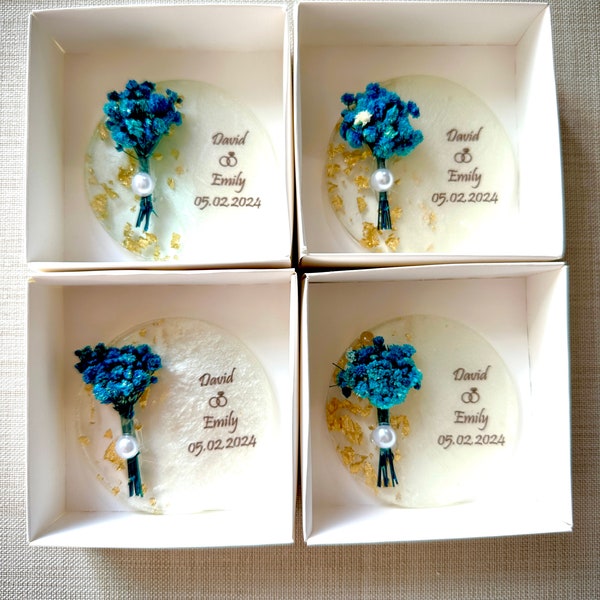 Wedding Favor for Guest, Thank you Gift, Magnet With Dry Flower, Personalized Magnet Favor for Guest, Epoxy Magnet With Box, Bridal Gift