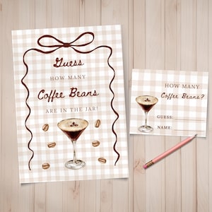 Love Is Brewing Bridal Shower Game Guess How Many Coffee Beans Bridal Shower Game Espresso Martini Gingham Printable Bridal Shower Decor