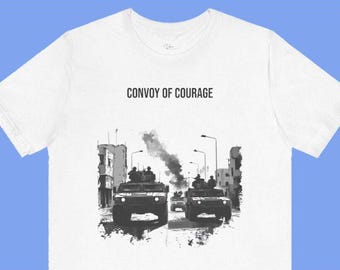 Camiseta patriótica Convoy of Courage - Diseño de tatuaje de combate urbano Humvee de la Guerra contra el Terror / Opción de texto personalizado / Sin tatuajes