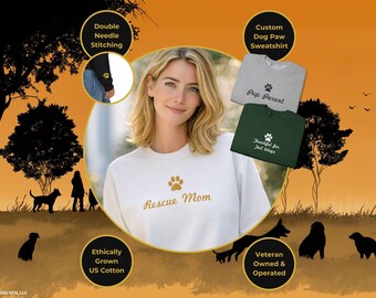 Sudadera con estampado de pata de perro, cuello redondo, texto personalizado y manga estampada.