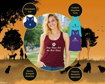 Camiseta sin mangas con espalda deportiva y diseño gráfico de pata de perro, de algodón suave, con texto personalizado y diseño de pata en la parte delantera y trasera.