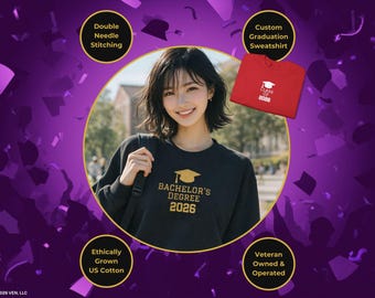 Sudadera con cuello redondo, diseño de graduado impreso y texto personalizado de la clase de 2026